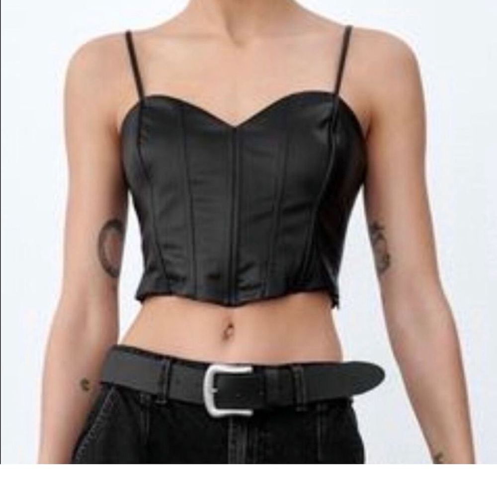 Zara Faux Leather Corset Top NWT - Picture 2 of 7